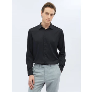 Siyah Düz Regular Fit Dokuma Casual Gömlek