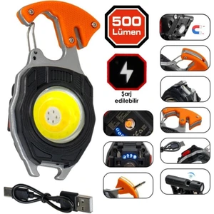 Çok Fonksiyonlu Tornavida Düdük Şişe Açacağı Ateş Yakıcı Mıknatıslı Type-C Şarjlı Anahtarlık Fener PD808