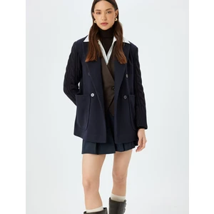 Cepli Düğmeli Kruvaze Kolları Triko Kaşe Ceket