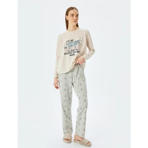 Kedi Baskılı Uzun Kollu Pijama Takımı