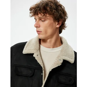 Süet Görünümlü Ceket Slim Fit Peluş Detaylı Gömlek Yaka