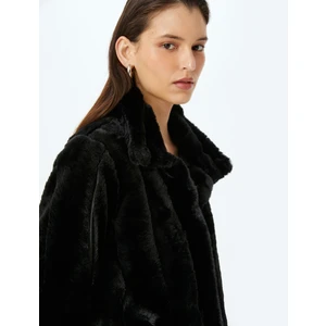 Cepli Dik Yaka Kruvaze Suni Kürk Kaban