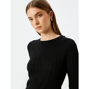 x Zeynep Bastık - Uzun Kollu Bisiklet Yaka Dokulu Bluz