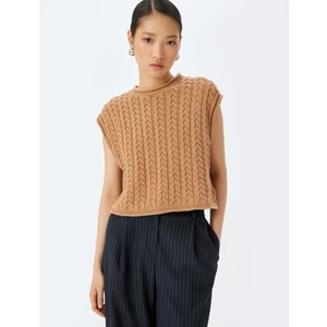 Kolsuz Yuvarlak Yaka Saç Örgü Süveter