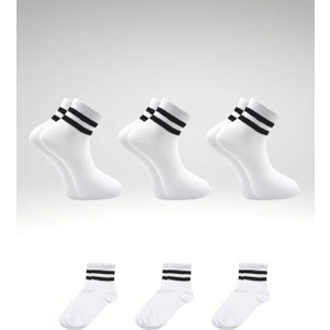 Kardeşler Çorap Unisex Renkli Siyah 2 Çizgili Beyaz Yarım Konç Tenis Çorap Kolej 3'lü Paket