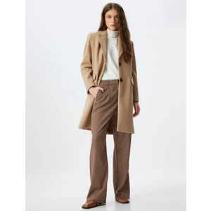 Uzun Kruvaze Kaşe Kaban Düğmeli Cepli