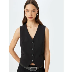 V Yaka Düğmeli Blazer Yelek