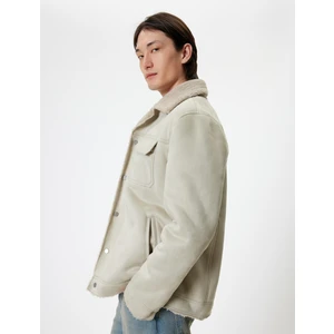 Süet Görünümlü Ceket Slim Fit Peluş Detaylı Gömlek Yaka