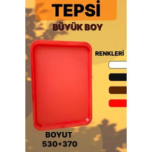 Büyük Boy Plastik Fastfood Yemekhane Servis Tepsisi(53×37) Kırmızı