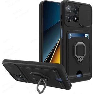 M.TK Moveteck Xiaomi Mi 14T Pro Kılıf Kamera Korumalı Yüzüklü Sürgülü Lens Kızaklı Kartvizitli Cüzdanlı Ip Askılı Renkli Silikon Kartlıklı