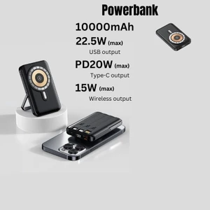 10000 mAh  Kablosuz Magsafe 15W Hızlı Şarj Özellikli Mini Powerbank,Dahili 3 Şarj Kablosu