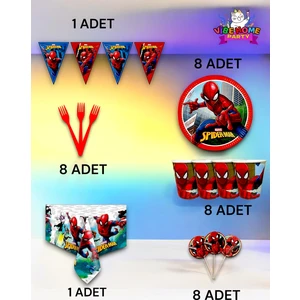 8 Kişilik Spiderman Temalı Premium Set - Doğum Günü Parti ve Eğlenceli Etkinlikler
