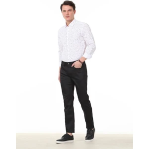 Siyah Düz Dokuma Fitted Fit Casual Pamuk Karışımlı Pantolon