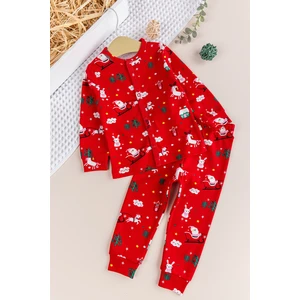 Yılbaşı Temalı Pamuk Unisex Kırmızı Çocuk Pijama  Takımı