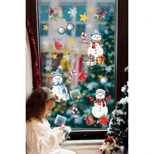 Kardan Adamlar ve Süsleri Yılbaşı Yeni Yıl  Süsü Cam Duvar Sticker Seti