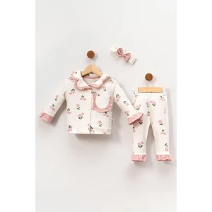 Miniğimin Cicileri Fırfır Detaylı Cepli Kız Çocuk Lale Desen 2li gecelik takımı - Pembe