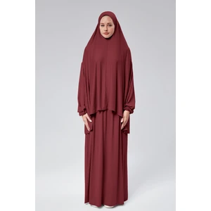 Sonbahar Moda Kadın Iki Parça Namaz Elbisesi  Başörtülü Organik Pamuklu Lastikli Kolu Kaymaz Etek Penye Tesettür