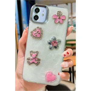 3gen Case Iphone 11 Uyumlu 3D Taş Kurdele Kelebek Kalp Işleme Motifli Sert Kapak