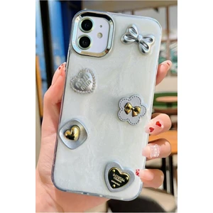 3gen Case Iphone 11 Uyumlu 3D Taş Kurdele Kelebek Kalp Işleme Motifli Sert Kapak