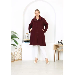 Kadın Büyük Beden Bordo Çelik Örgü Triko Astarsız Cepli Uzun Mont 65N38453