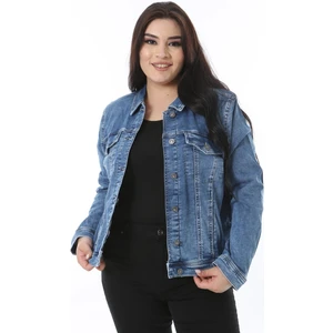 Kadın Büyük Beden Mavi Kup Detaylı Likralı Kot Mont 65N38502