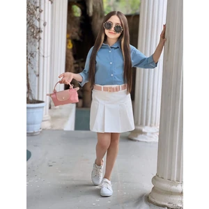 Star Gogo Kids Kız Çocuk 3 Parça Şort Etek ve Kot Gömlek Takım