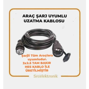 Hes Kablo Elektrikli Araç Şarj Için 15 Metre Uzatma Kablosu 3x2.5 Tam Bakır Hes Kablolu Seyyar.