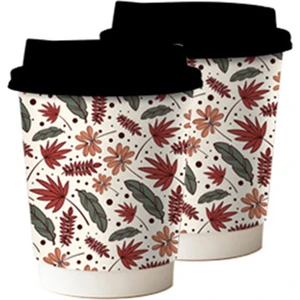 14 Oz Double Wall Dört Mevsim Desen Siyah Kapaklı Karton Bardak 25 Adet