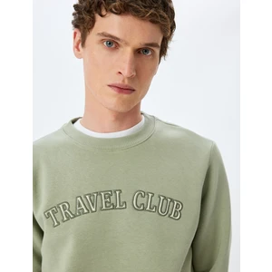 Bisiklet Yaka Pamuk Karışımlı Slogan Işlemeli Sweatshirt