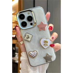 3gen Case Iphone 14 Pro Uyumlu 3D Taş Kurdele Kelebek Kalp Işleme Motifli Sert Kapak