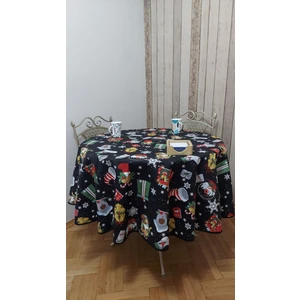 Yuvarlak,yılbaşı Desenli,duck (Sıvı Itici ,leke Tutmaz) Kumaş,masa Örtüsü