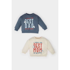 Erkek Bebek Bisiklet Yaka Baskılı İçi Yumuşak Tüylü 2'li Sweatshirt D5785A524WN