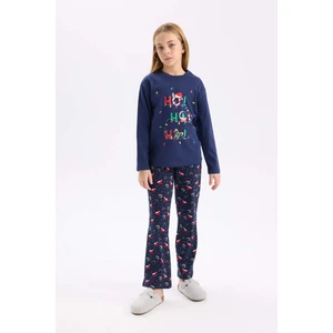 Kız Çocuk Yılbaşı Temalı Pijama Takımı Uzun Kollu Üsr Esnek Belli Uzun Alt D9824A824WN