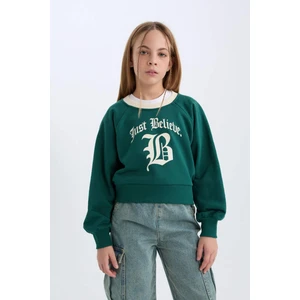 Kız Çocuk Relax Fit Bisiklet Yaka Baskılı İçi Yumuşak Tüylü Sweatshirt D7042A824WN