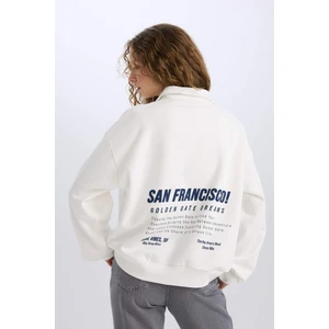 Oversize Geniş Kalıp Yarım Fermuarlı Sırt Baskılı Kalın Sweatshirt E1524AX24WN