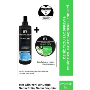 Black & Red Black Red Saç Sea Salt Deniz Tuzu Saç Spreyi & Seal Salt Paste Saç Şekillendirici Mat Wax 2'li Set