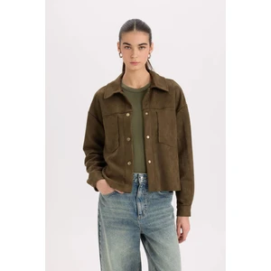 Crop Çıtçıtlı Cepli Süet Gömlek Ceket B2983AX24WN
