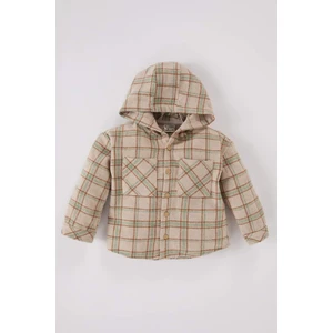 Erkek Bebek Kapüşonlu Kareli Flanel Uzun Kollu Gömlek D6327A524WN