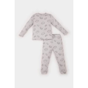 Erkek Bebek Pijama Takımı Fitilli Kaşkorse Bisiklet Yaka Desenli Uzun Kollu Üst Beli Lastikli Uzun Alt D7148A524WN