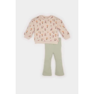 Kız Bebek 2'li Takım Bisiklet Yaka Çiçekli Kapitone Sweatshirt İspanyol Paça Tayt D7254A524WN