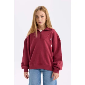 Kız Çocuk Oversize Geniş Kalıp Fermuarlı Dik Yaka Baskılı İçi Yumuşak Tüylü Sweatshirt D3357A824AU
