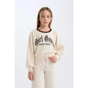 Kız Çocuk Relax Fit Bisiklet Yaka Baskılı İçi Yumuşak Tüylü Sweatshirt D7042A824WN