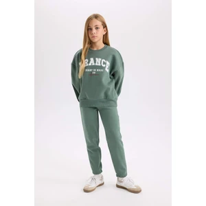 Kız Çocuk 2'li Takım Baskılı Bisiklet Yaka Sweatshirt Esnek Belli Jogger Eşofman Altı D2216A824WN