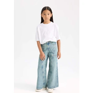 Kız Çocuk Wide Leg Geniş Paça Kargo Cepli Jean Pantolon D6095A824WN