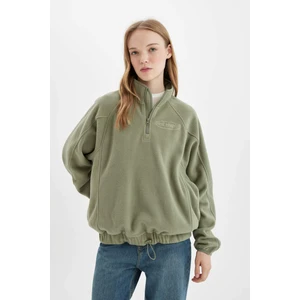 Regular Fit Fermuarlı Dik Yaka Baskılı Polar Sweatshirt C7828AX24WN
