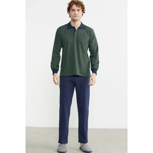 Polo Yaka Desen Kombinli Pijma Takım - Yeşil