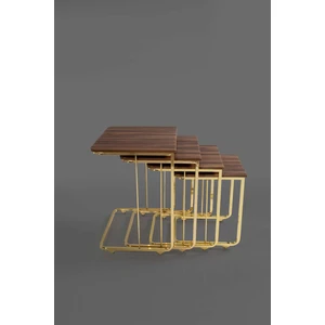 Veys Sehpa Tekerlekli Gold 4'lü Zigon Sehpa