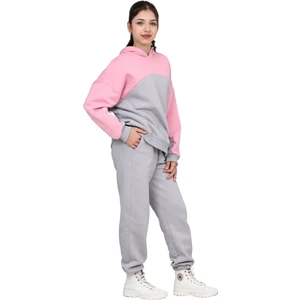 ERDEM KIDS Kız Çocuk Paçası Lastikli, Garnili Oversize 3 Iplik Şardonlu Içi Pamuklu Eşofman Takımı