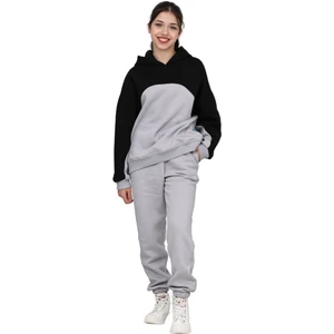 ERDEM KIDS Kız Çocuk Paçası Lastikli, Garnili Oversize 3 Iplik Şardonlu Içi Pamuklu Eşofman Takımı