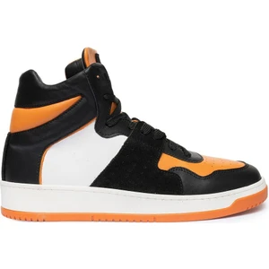 Erkek Siyah Turuncu Beyaz Hakiki Deri Sneaker Bot 3K1SB75175